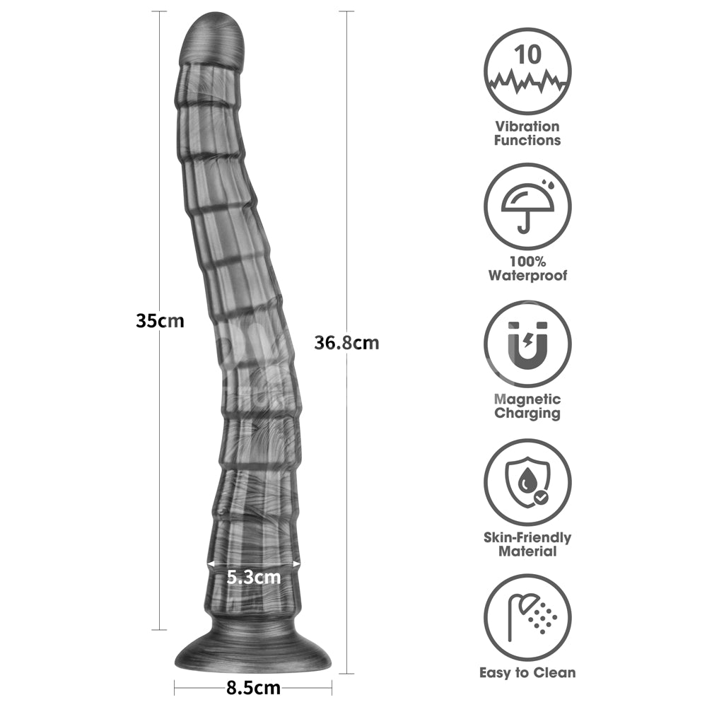 King Sized Vibrating Vibrax Slider Grey 36.8 Cm (14.5'') Usb Rechargeable Vibrating Dildo