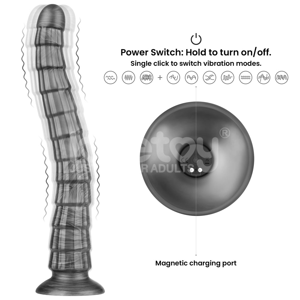 King Sized Vibrating Vibrax Slider Grey 36.8 Cm (14.5'') Usb Rechargeable Vibrating Dildo