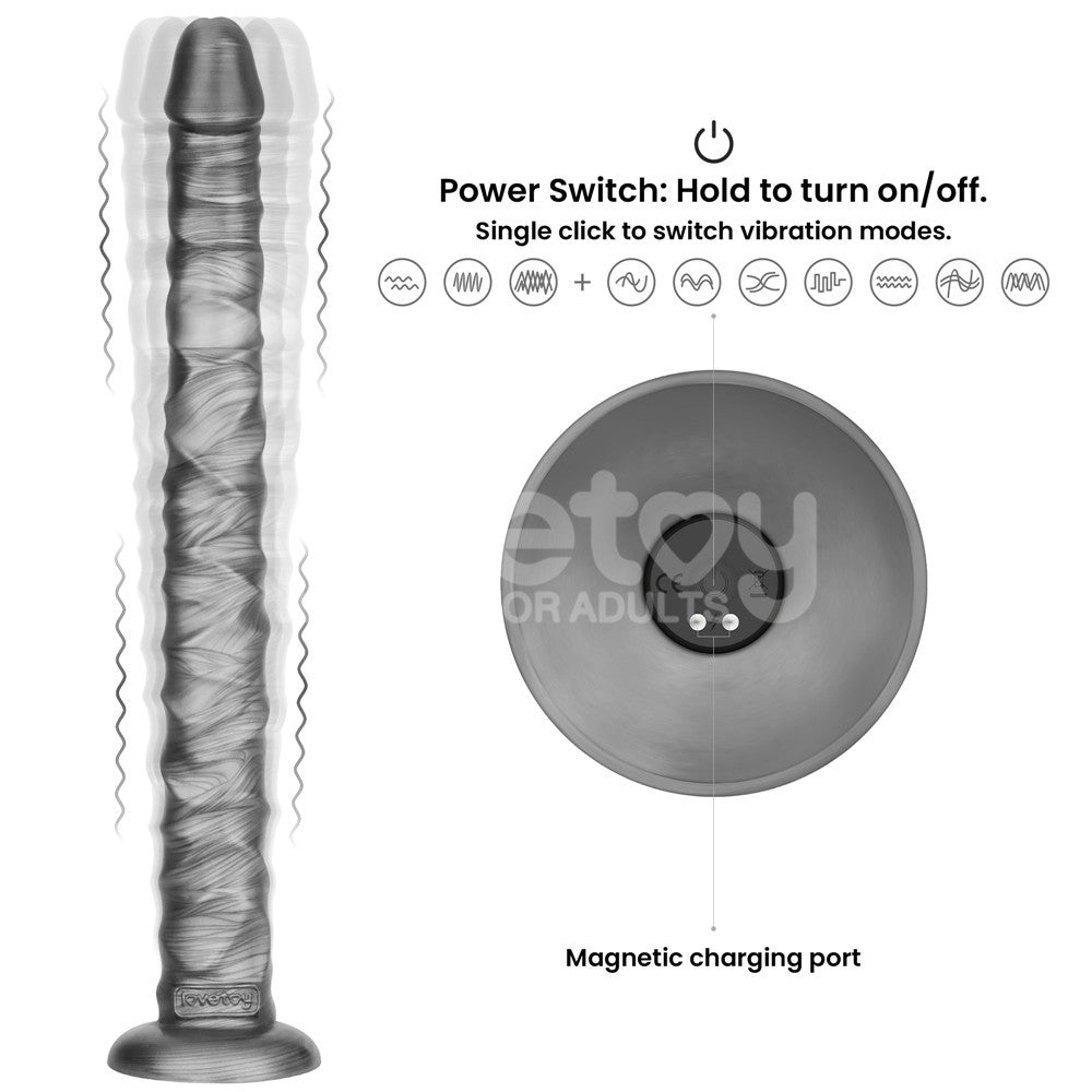 King Sized Vibrating Vibrax Slider Grey 40.8 Cm (16'') Usb Rechargeable Vibrating Dildo