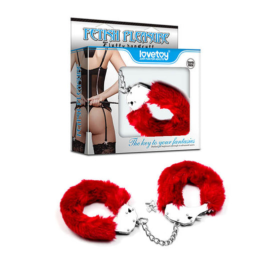 Fetish Pleasure Fluffy Hand Cuffs Red Fluffy Restraints