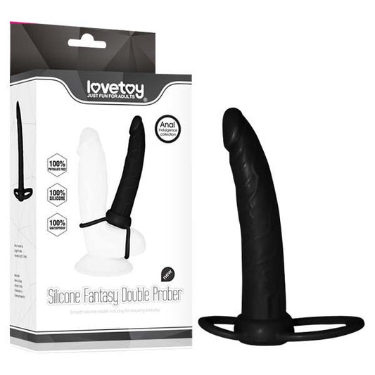 Anal Indulgence Collection Silicone Fantasy Double Prober Black 15.2 Cm (6'') Anal Dong & Cock Ring