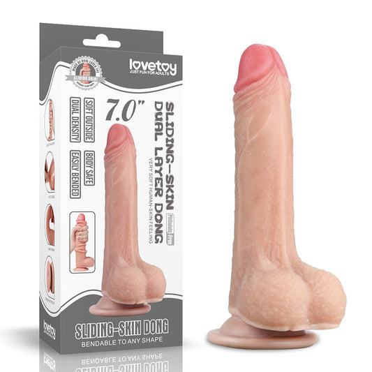 Sliding Skin Dual Layer Dong Flesh 17.8 Cm (7'') Dong With Flexible Skin