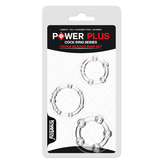 Power Plus Triple Beaded Ring Set Clear Cock Rings Set Of 3