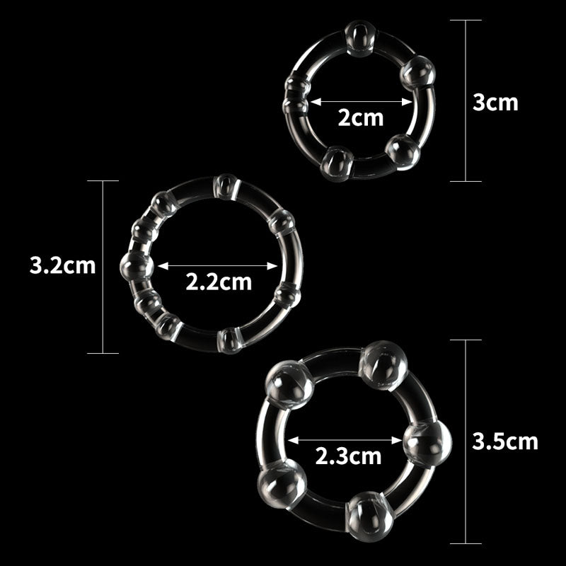 Power Plus Triple Beaded Ring Set Clear Cock Rings Set Of 3