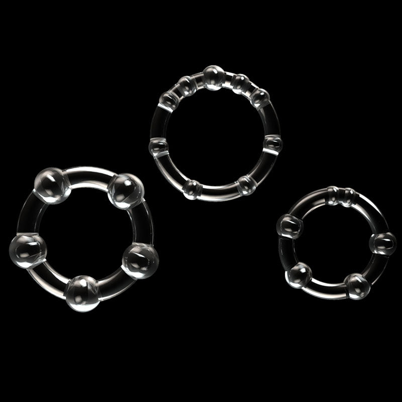 Power Plus Triple Beaded Ring Set Clear Cock Rings Set Of 3