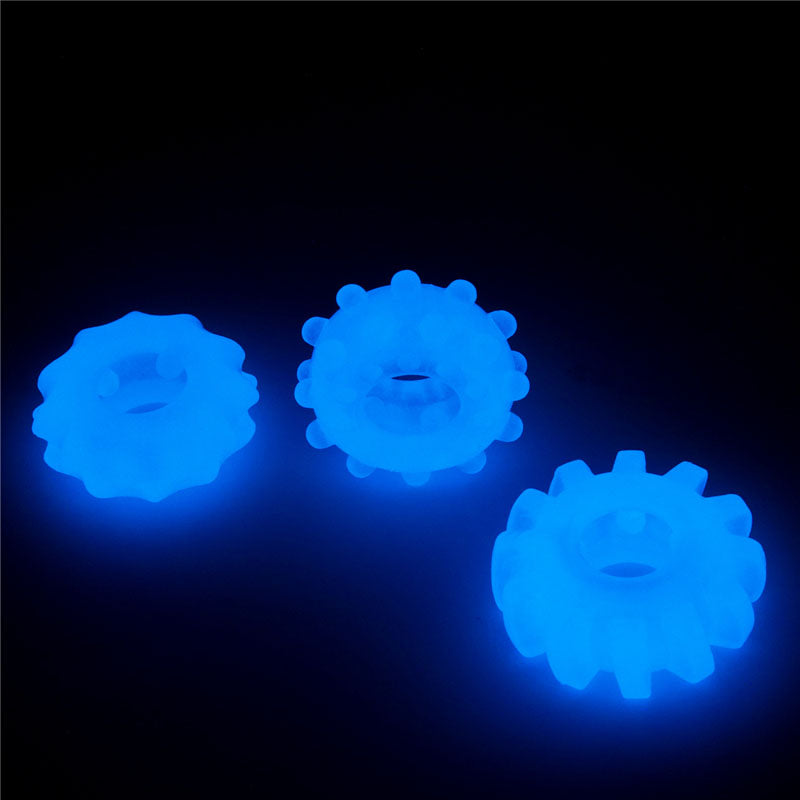 Lumino Play Penis Rings 3 Pack Glow In The Dark Blue Cock Rings Set Of 3