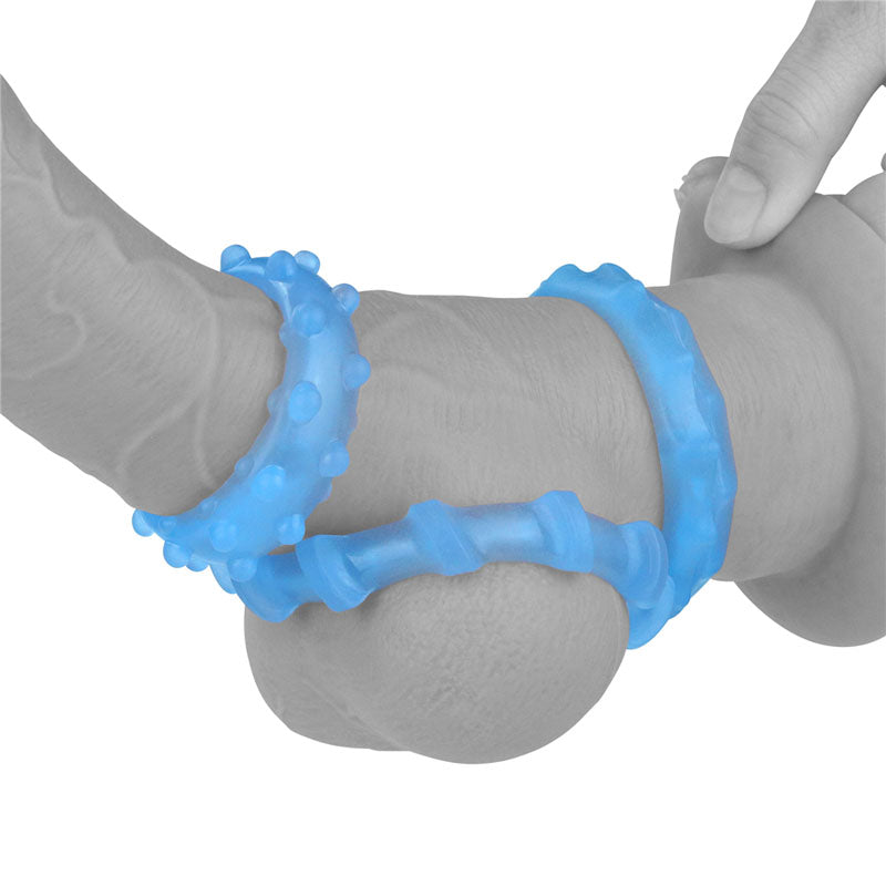 Lumino Play Penis Rings 3 Pack Glow In The Dark Blue Cock Rings Set Of 3