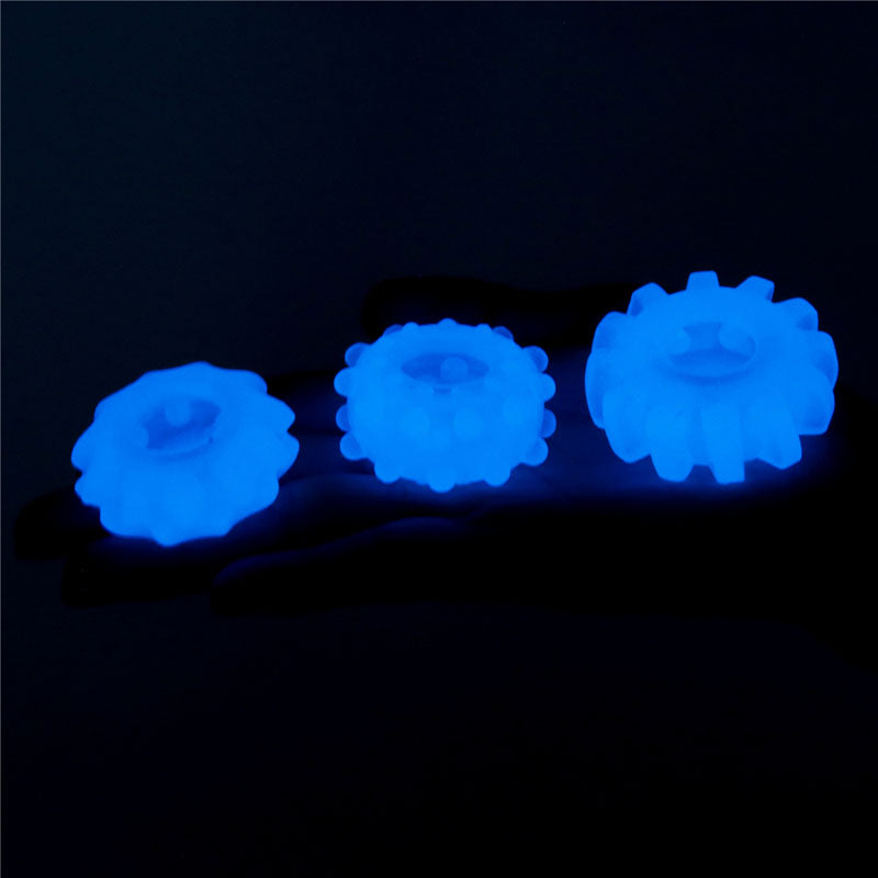 Lumino Play Penis Rings 3 Pack Glow In The Dark Blue Cock Rings Set Of 3