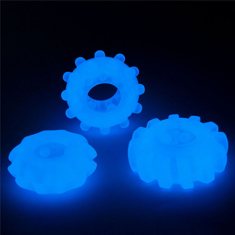 Lumino Play Penis Rings 3 Pack Glow In The Dark Blue Cock Rings Set Of 3