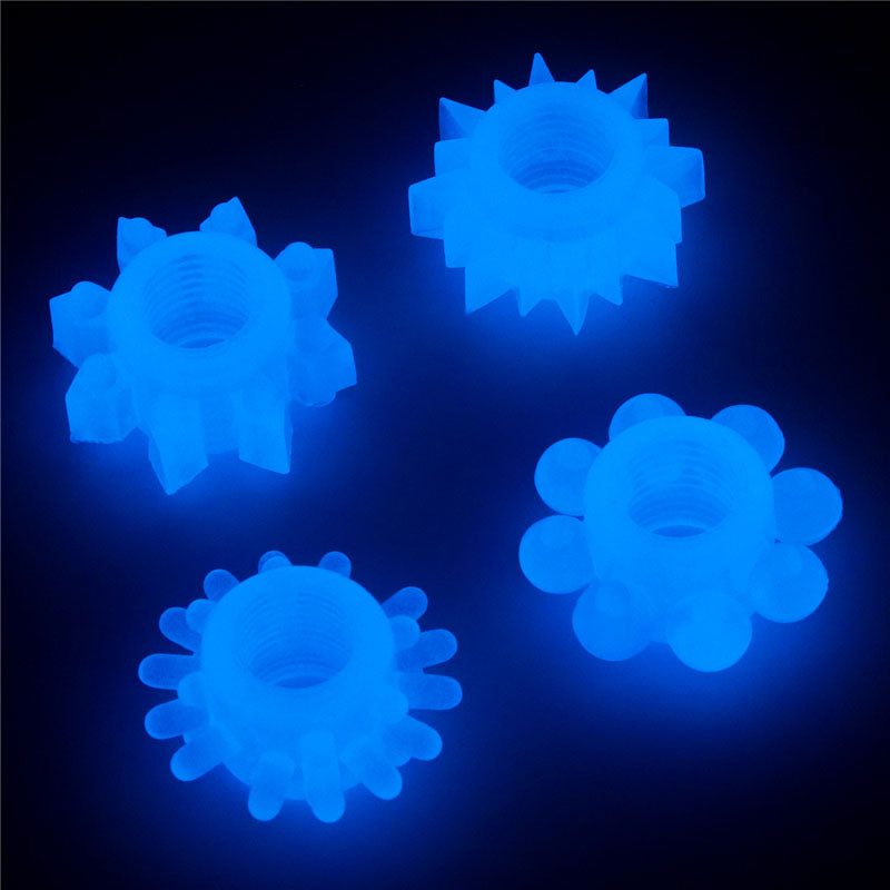 Lumino Play Penis Rings 4 Pack Glow In The Dark Blue Cock Rings Set Of 4