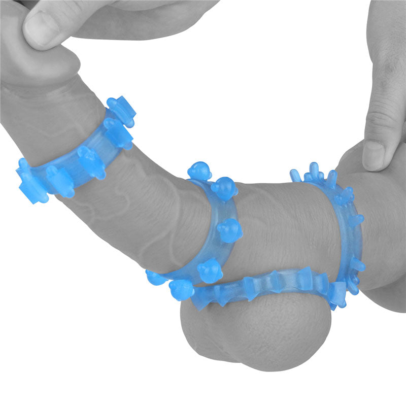 Lumino Play Penis Rings 4 Pack Glow In The Dark Blue Cock Rings Set Of 4