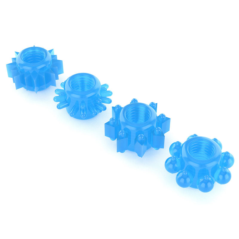 Lumino Play Penis Rings 4 Pack Glow In The Dark Blue Cock Rings Set Of 4