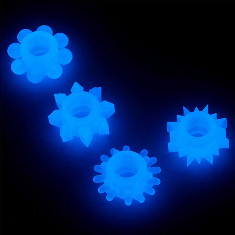 Lumino Play Penis Rings 4 Pack Glow In The Dark Blue Cock Rings Set Of 4