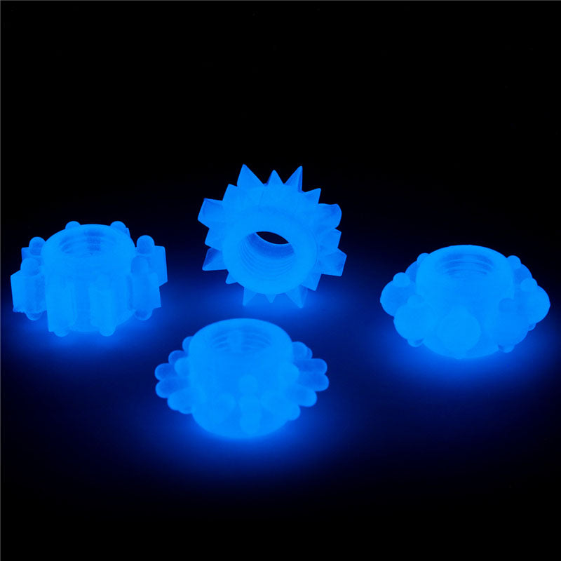 Lumino Play Penis Rings 4 Pack Glow In The Dark Blue Cock Rings Set Of 4