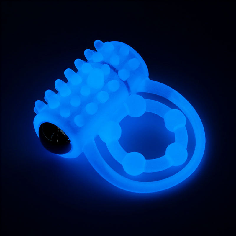 Lumino Play Vibrating Penis & Balls Ring Glow In The Dark Blue Vibrating Cock Ring