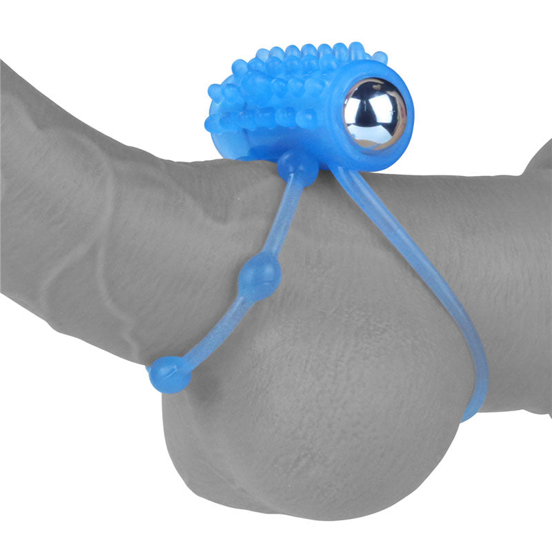 Lumino Play Vibrating Penis & Balls Ring Glow In The Dark Blue Vibrating Cock Ring