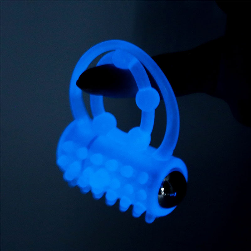 Lumino Play Vibrating Penis & Balls Ring Glow In The Dark Blue Vibrating Cock Ring