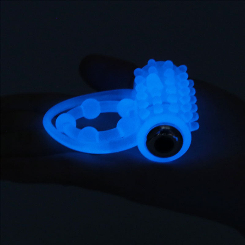 Lumino Play Vibrating Penis & Balls Ring Glow In The Dark Blue Vibrating Cock Ring