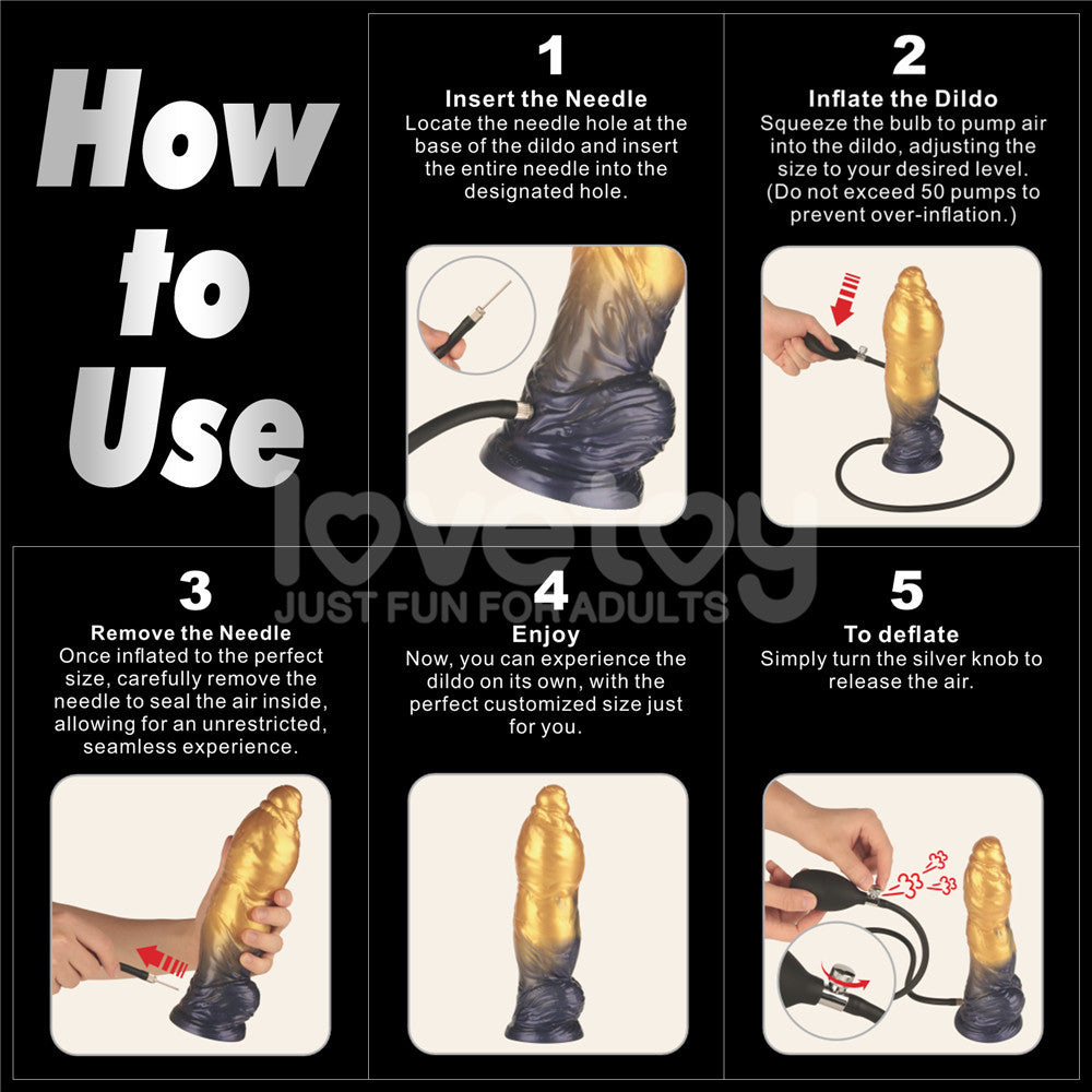 Aerosx 10 Inch Dual Density Inflatable Dildo Gold/Blue 33 Cm Inflatable Fantasy Dildo