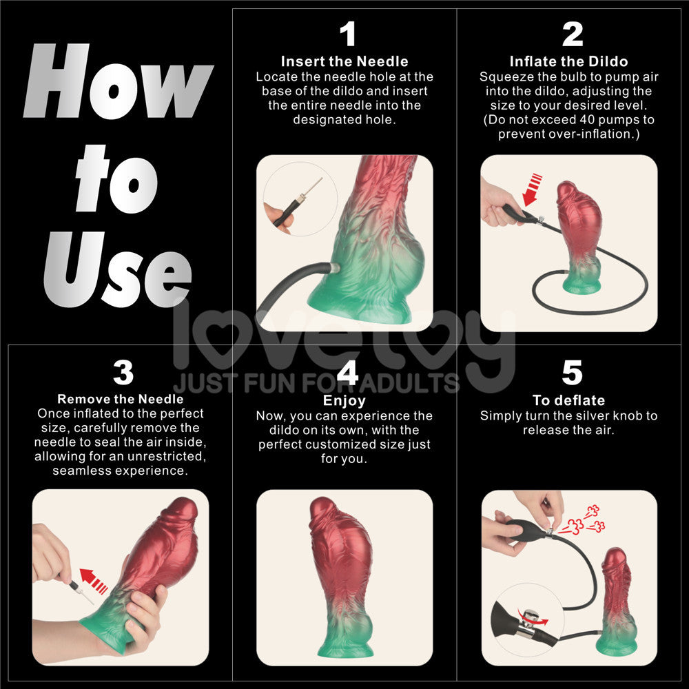 Aerosx 8 Inch Dual Density Inflatable Dildo Red/Green 28 Cm Inflatable Fantasy Dildo