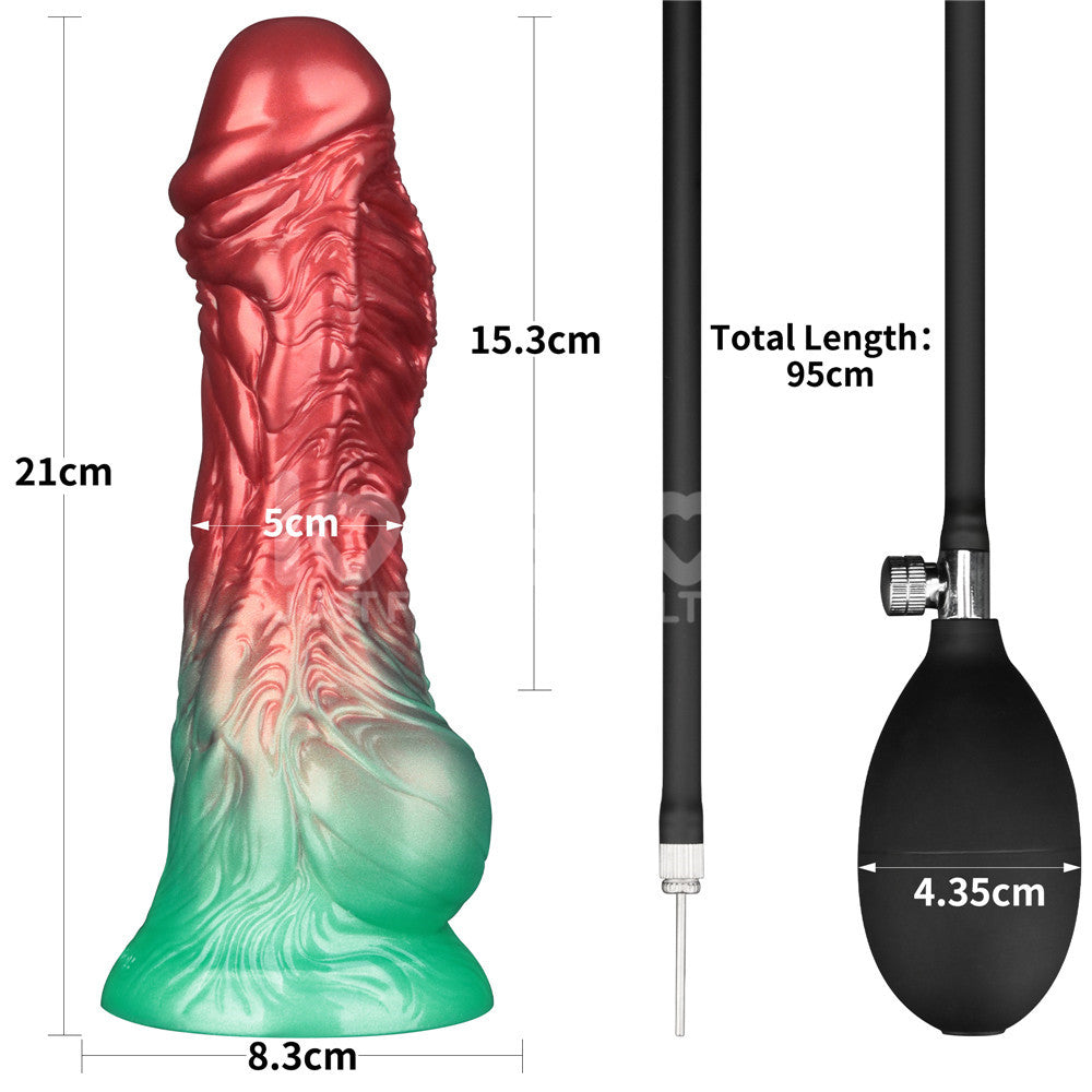 Aerosx 8 Inch Dual Density Inflatable Dildo Red/Green 28 Cm Inflatable Fantasy Dildo