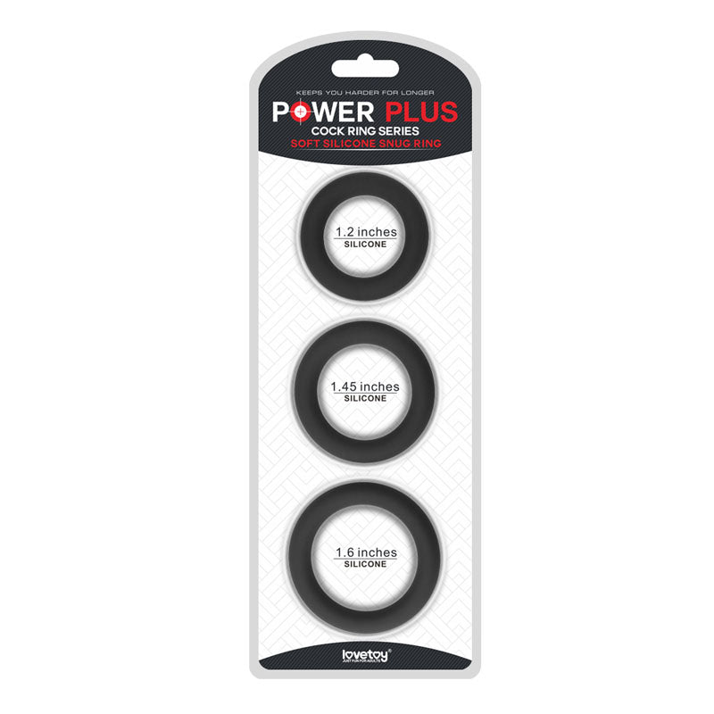 Power Plus Soft Silicone Snug Ring Black Cock Rings Set Of 3 Sizes