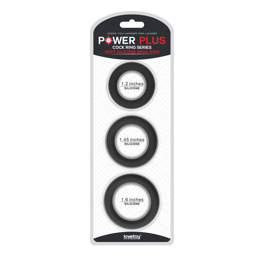 Power Plus Soft Silicone Snug Ring Black Cock Rings Set Of 3 Sizes