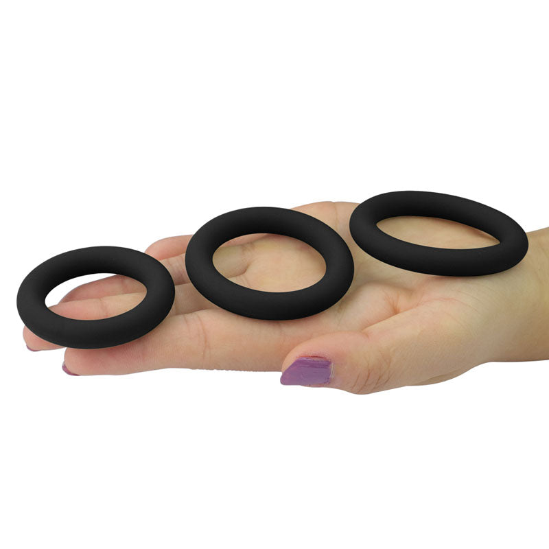 Power Plus Soft Silicone Snug Ring Black Cock Rings Set Of 3 Sizes