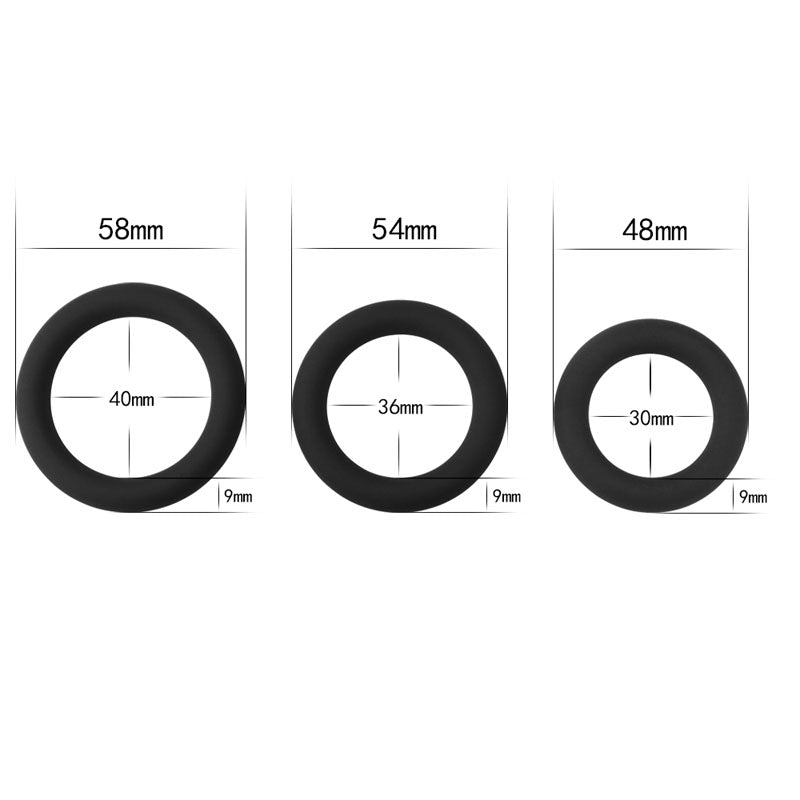 Power Plus Soft Silicone Snug Ring Black Cock Rings Set Of 3 Sizes