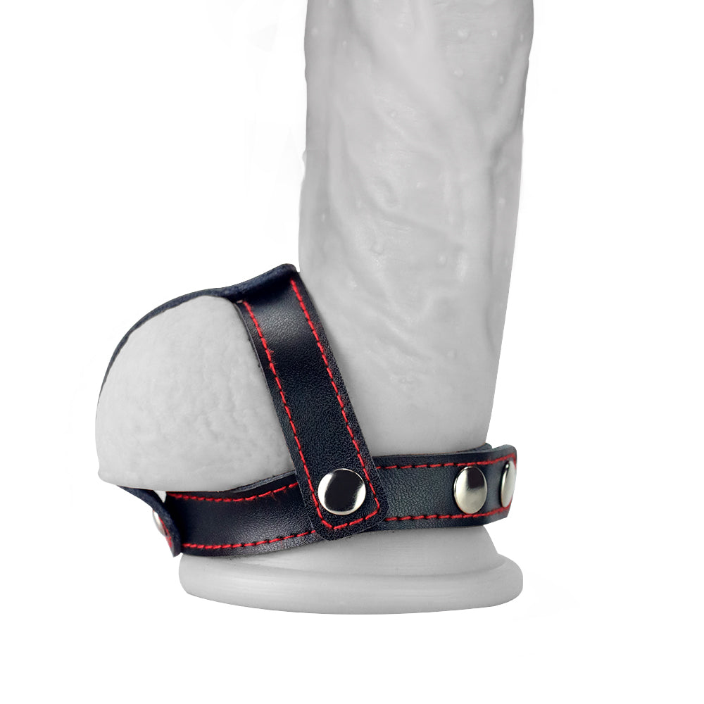 Bondage Fetish T Style Leather Cock Ring With Ball Divider Black Cock Ring