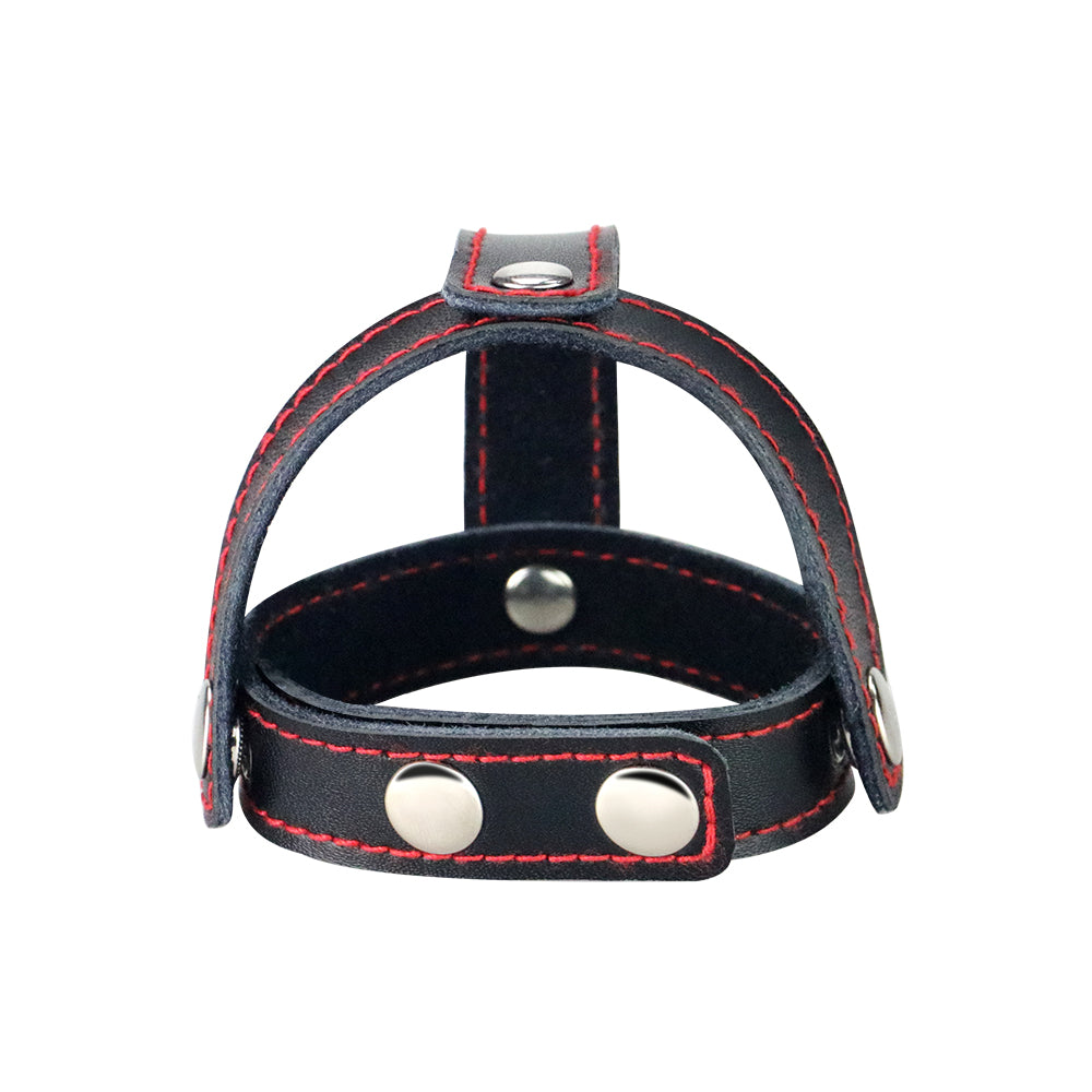 Bondage Fetish T Style Leather Cock Ring With Ball Divider Black Cock Ring