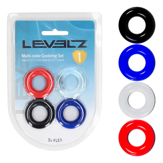 Levelz Multicolour Cock Ring Set 4 Pack Coloured Cock Rings 4 Pack