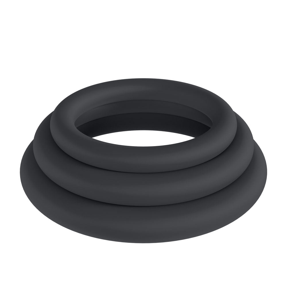 Levelz Classic Silicone Cock Ring Set Xs/S/M Black Cock Rings Set Of 3 Sizes
