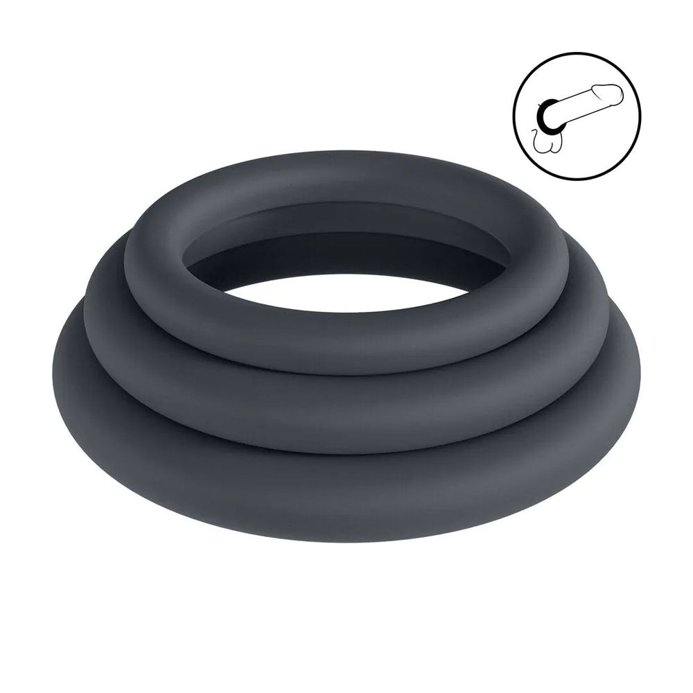 Levelz Classic Silicone Cock Ring Set L/Xl/Xxl Black Cock Rings Set Of 3 Sizes