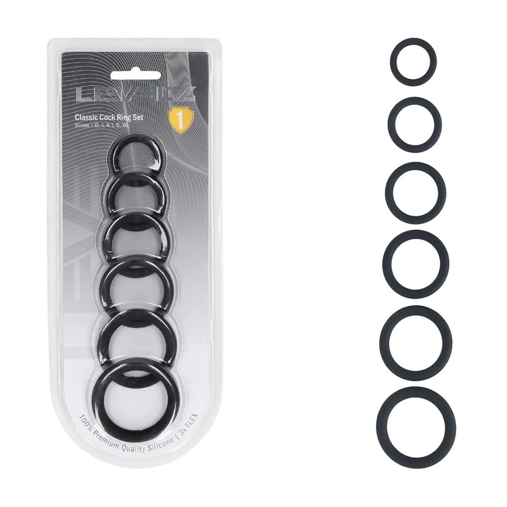 Levelz Classic Silicone Cock Ring Set Of 6 Black Cock Rings Set Of 6 Sizes