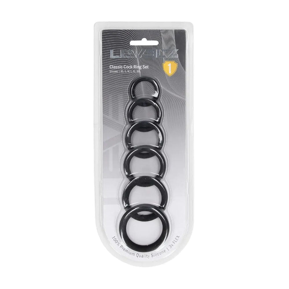Levelz Classic Silicone Cock Ring Set Of 6 Black Cock Rings Set Of 6 Sizes