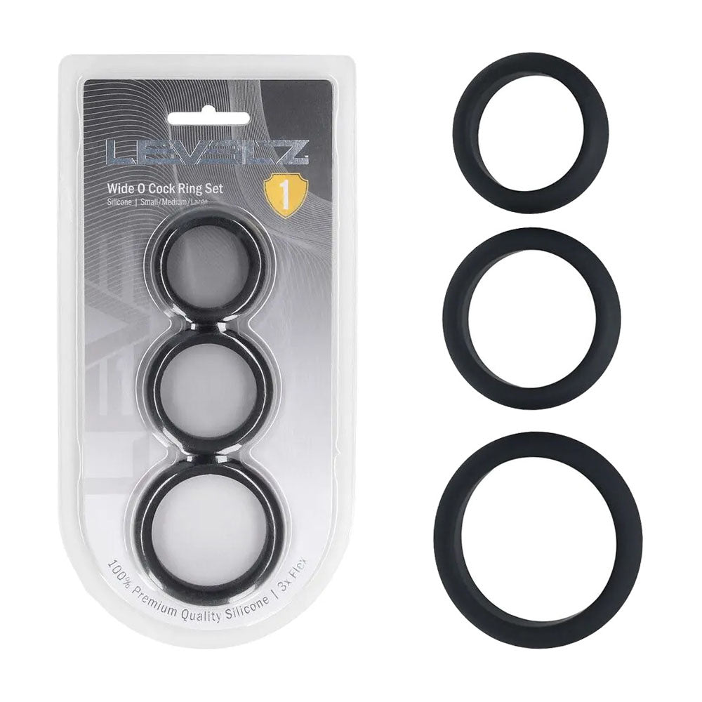 Levelz Wide O Silicone Cock Ring Set Of 3 S/M/L Black Cock Rings Set Of 3 Sizes