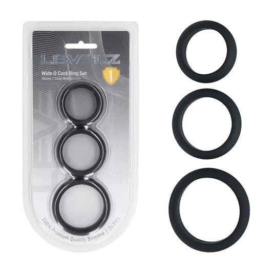 Levelz Wide O Silicone Cock Ring Set Of 3 S/M/L Black Cock Rings Set Of 3 Sizes