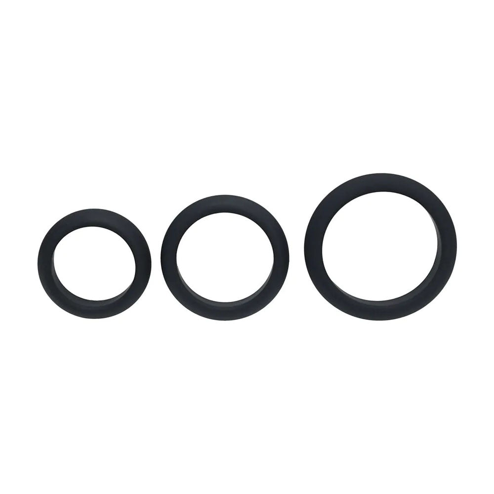 Levelz Wide O Silicone Cock Ring Set Of 3 S/M/L Black Cock Rings Set Of 3 Sizes