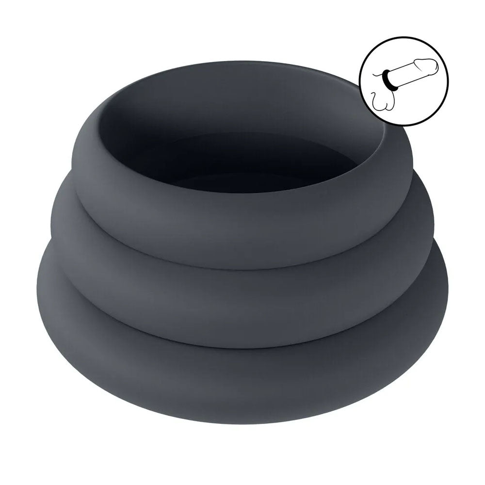 Levelz Wide O Silicone Cock Ring Set Of 3 S/M/L Black Cock Rings Set Of 3 Sizes