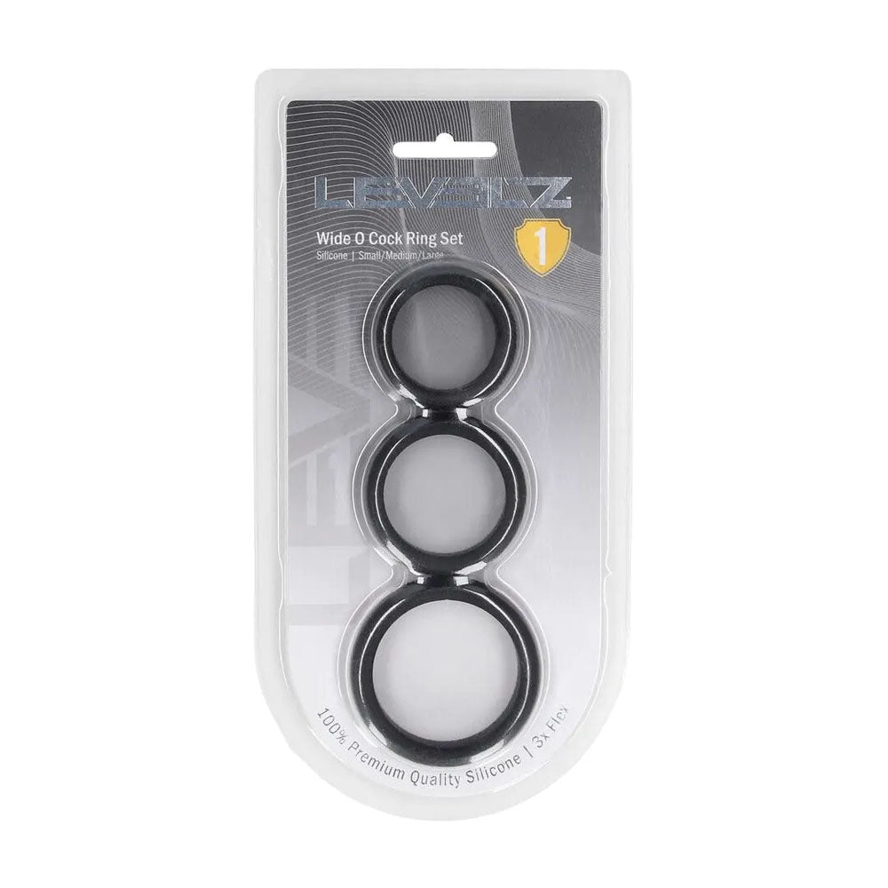 Levelz Wide O Silicone Cock Ring Set Of 3 S/M/L Black Cock Rings Set Of 3 Sizes