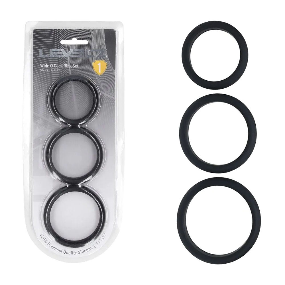Levelz Wide O Silicone Cock Ring Set Of 3 L/Xl/2 X Black Cock Rings Set Of 3 Sizes