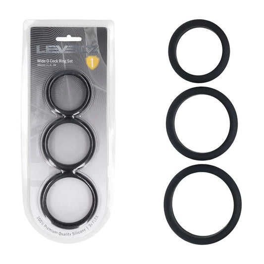 Levelz Wide O Silicone Cock Ring Set Of 3 L/Xl/2 X Black Cock Rings Set Of 3 Sizes
