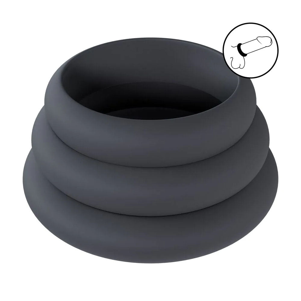 Levelz Wide O Silicone Cock Ring Set Of 3 L/Xl/2 X Black Cock Rings Set Of 3 Sizes