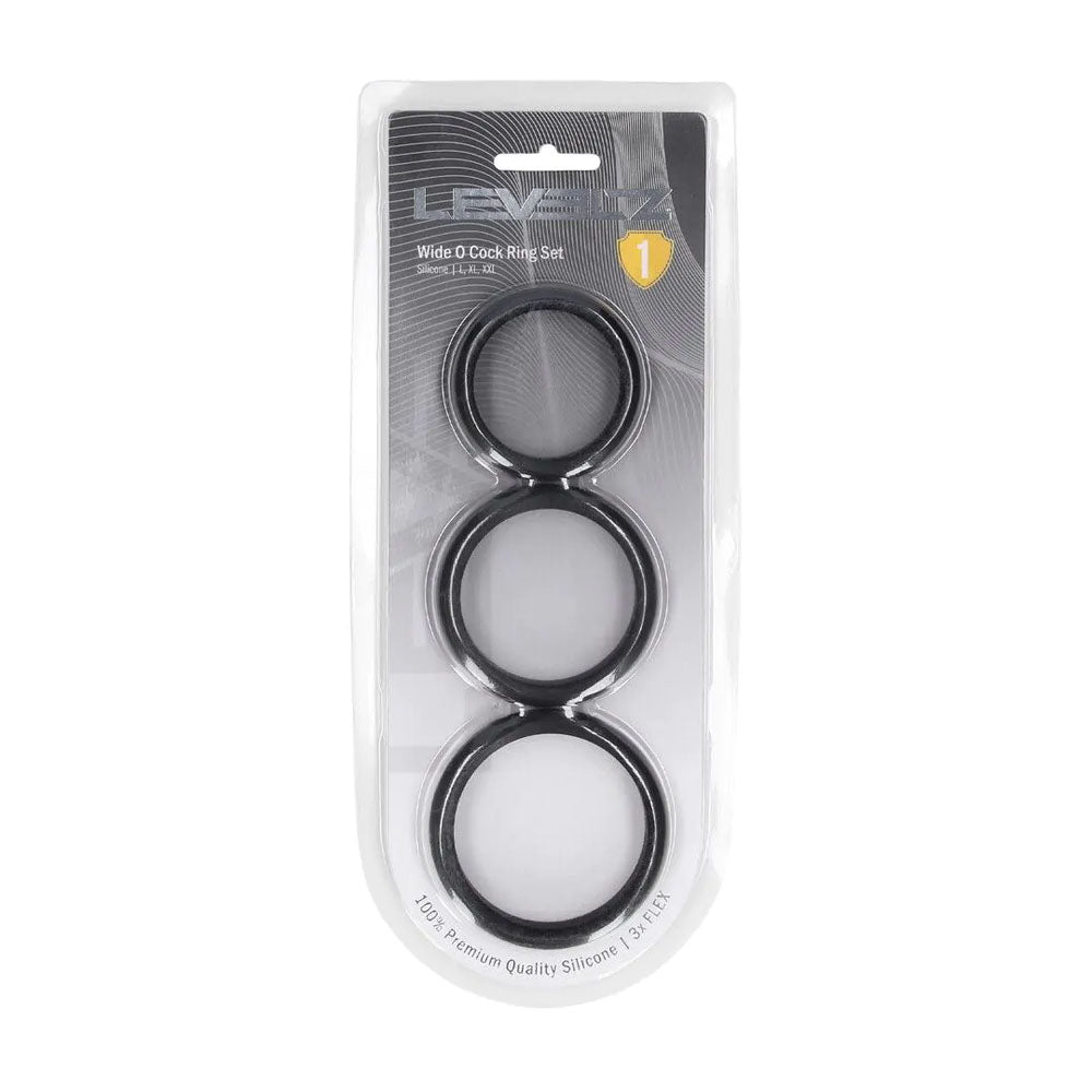 Levelz Wide O Silicone Cock Ring Set Of 3 L/Xl/2 X Black Cock Rings Set Of 3 Sizes