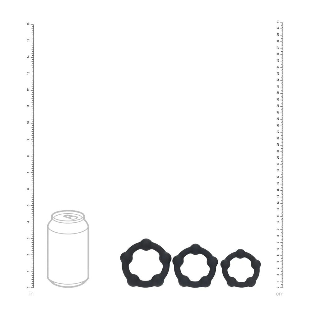Levelz Beaded Silicone Cock Ring Set Of 3 Black Black Cock Rings Set Of 3 Sizes