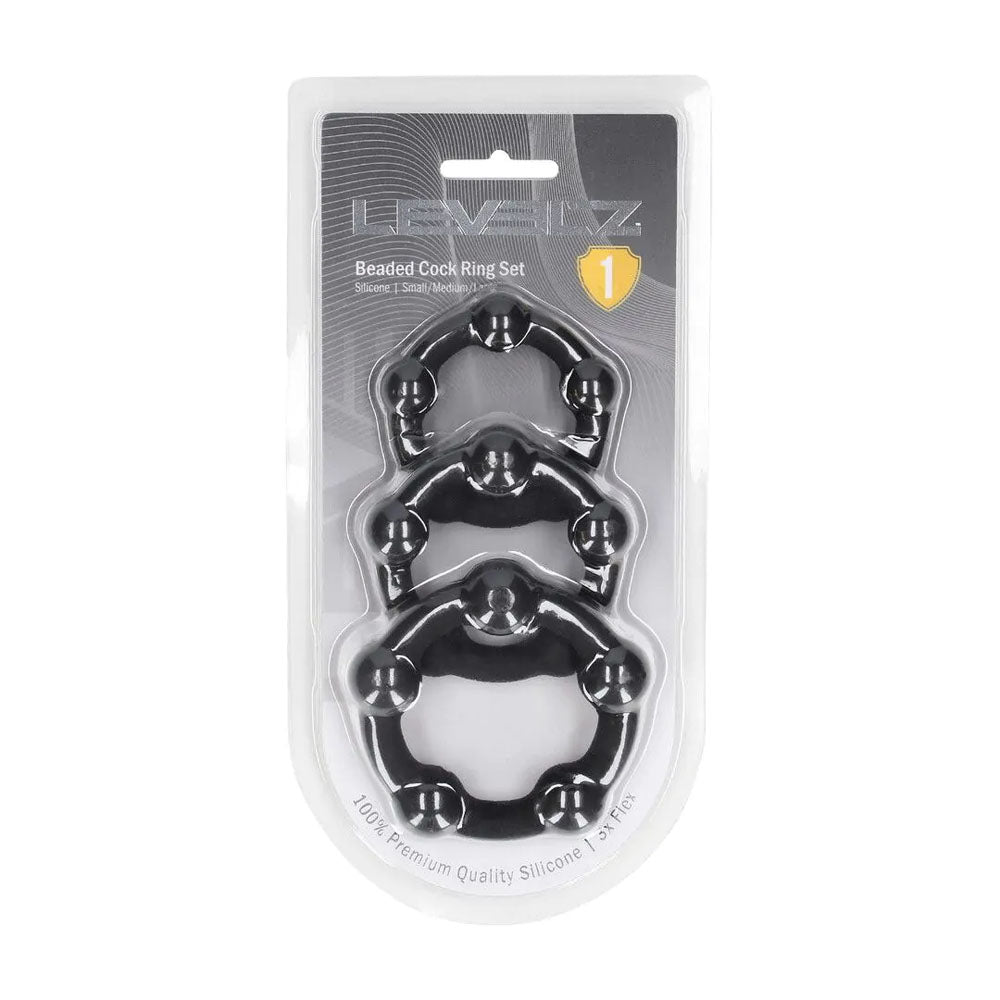 Levelz Beaded Silicone Cock Ring Set Of 3 Black Black Cock Rings Set Of 3 Sizes