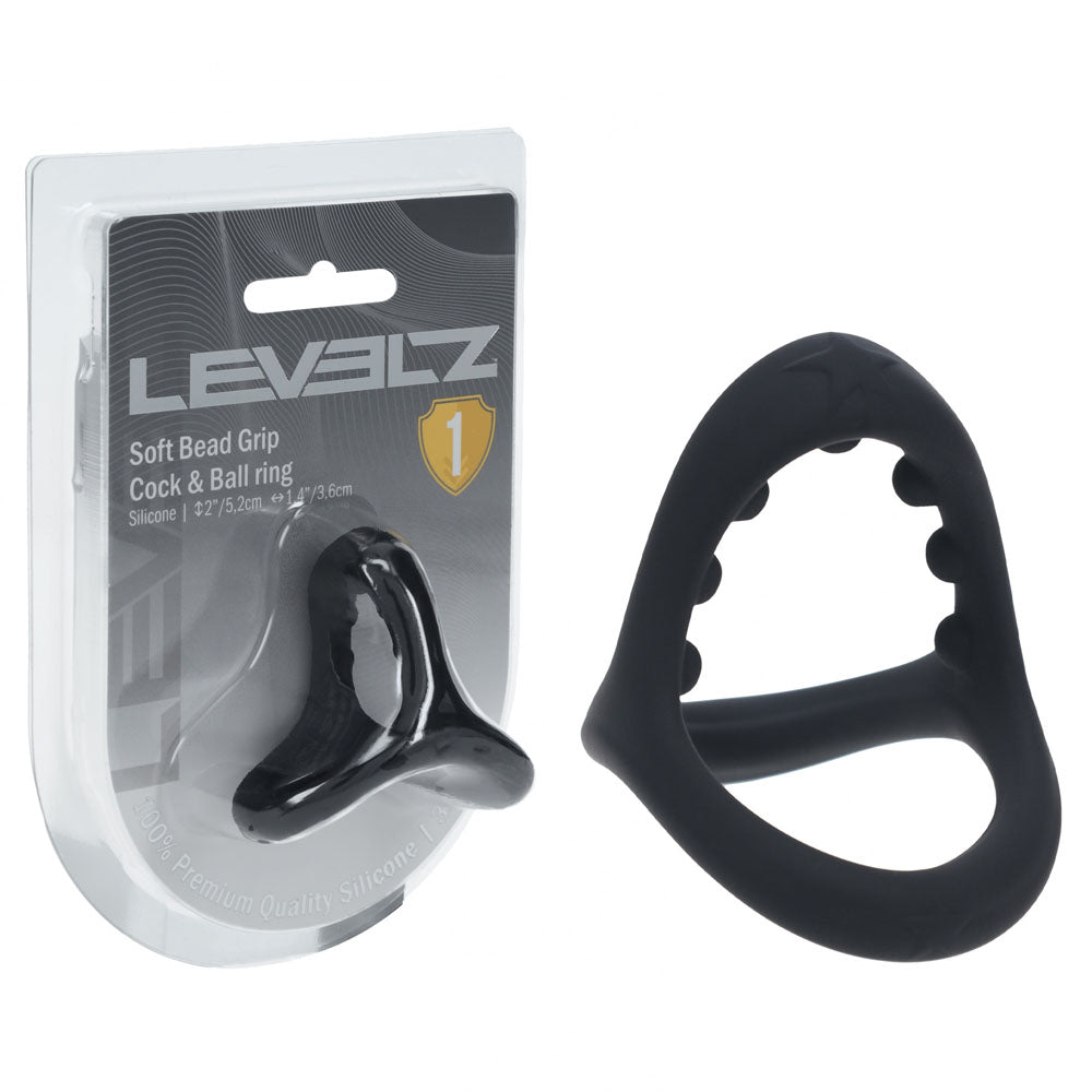 Levelz Soft Bead Grip Silicone Cock Ring Black Black Cock & Balls Rings