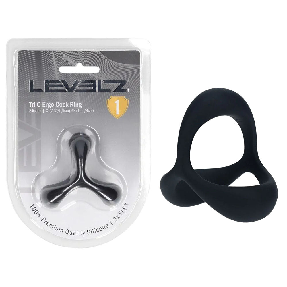 Levelz Tri O Ergo Silicone Cock Ring Black Black Cock & Balls Rings