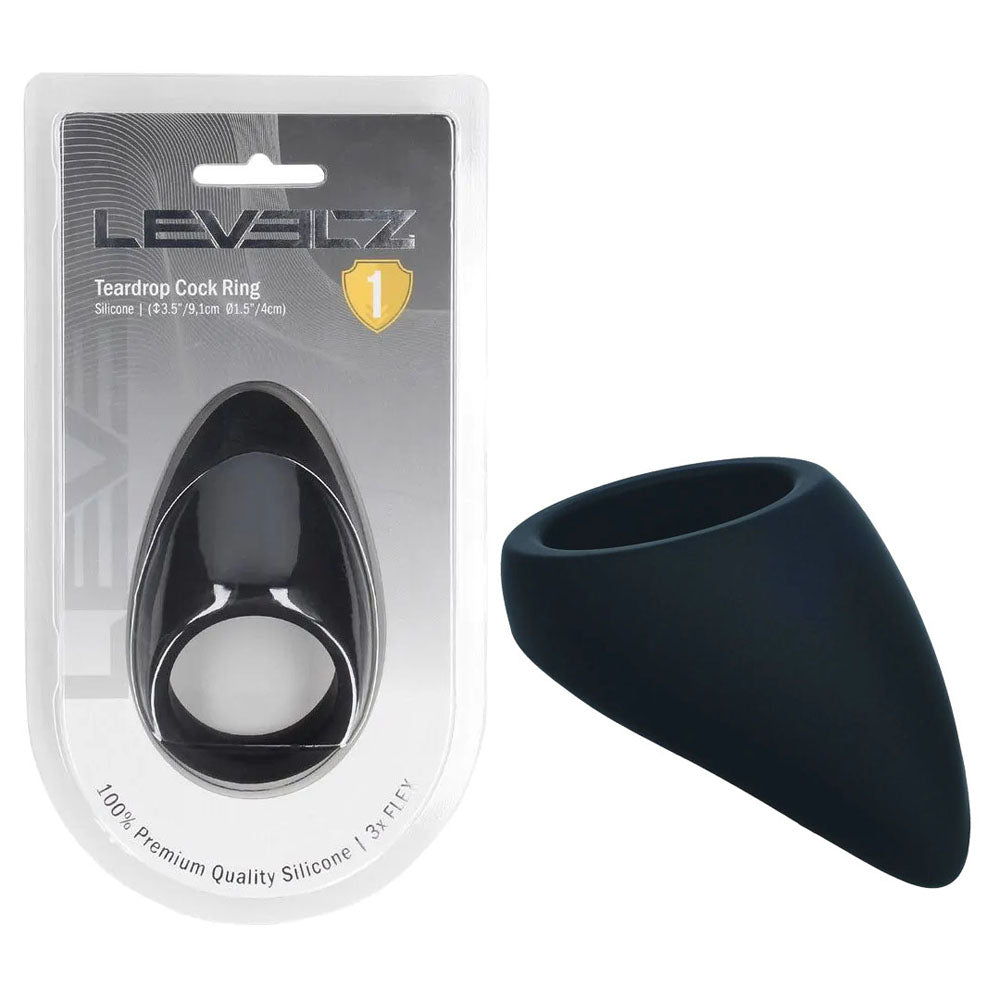 Levelz Teardrop Silicone Cock Ring Black Black Cock Ring